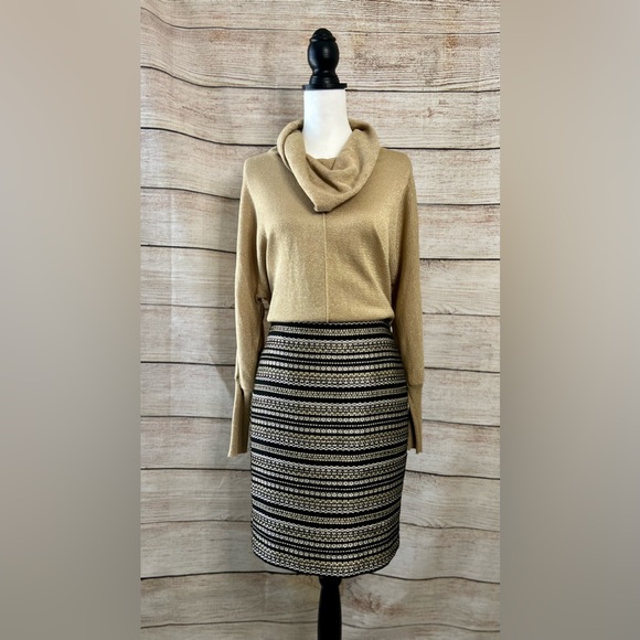 Talbots tweed pencil skirt 2 petite gold black silver - Picture 1 of 7